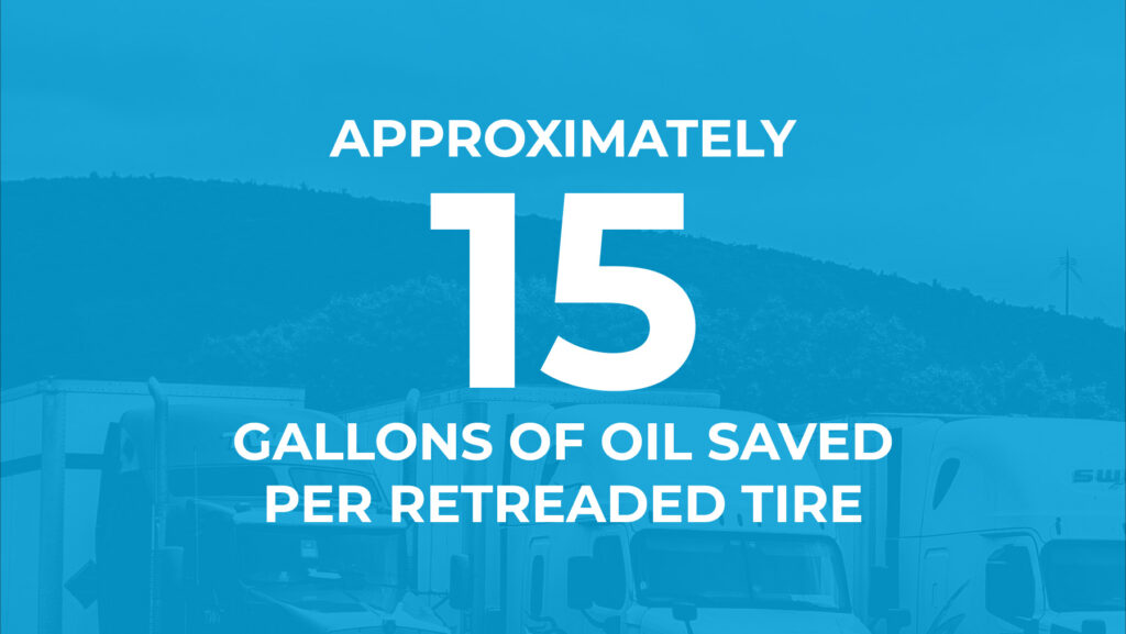 Alt text: You can save approximately 15 gallons of oil for every tire that is retreaded.